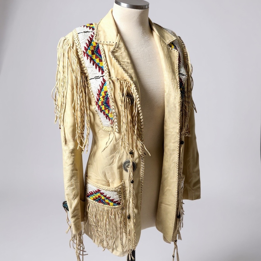 Vintage 70s/80s Arturo Chambers Handcrafted Leather Beaded Fringe Jacket
